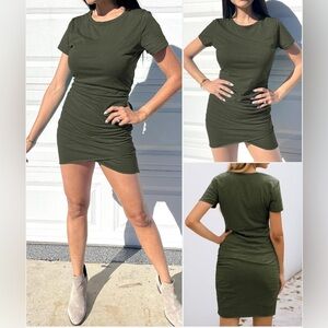 Women’s Ruched Bodycon Mini T-Shirt Dress – Short Sleeve Crew Neck - Size Medium